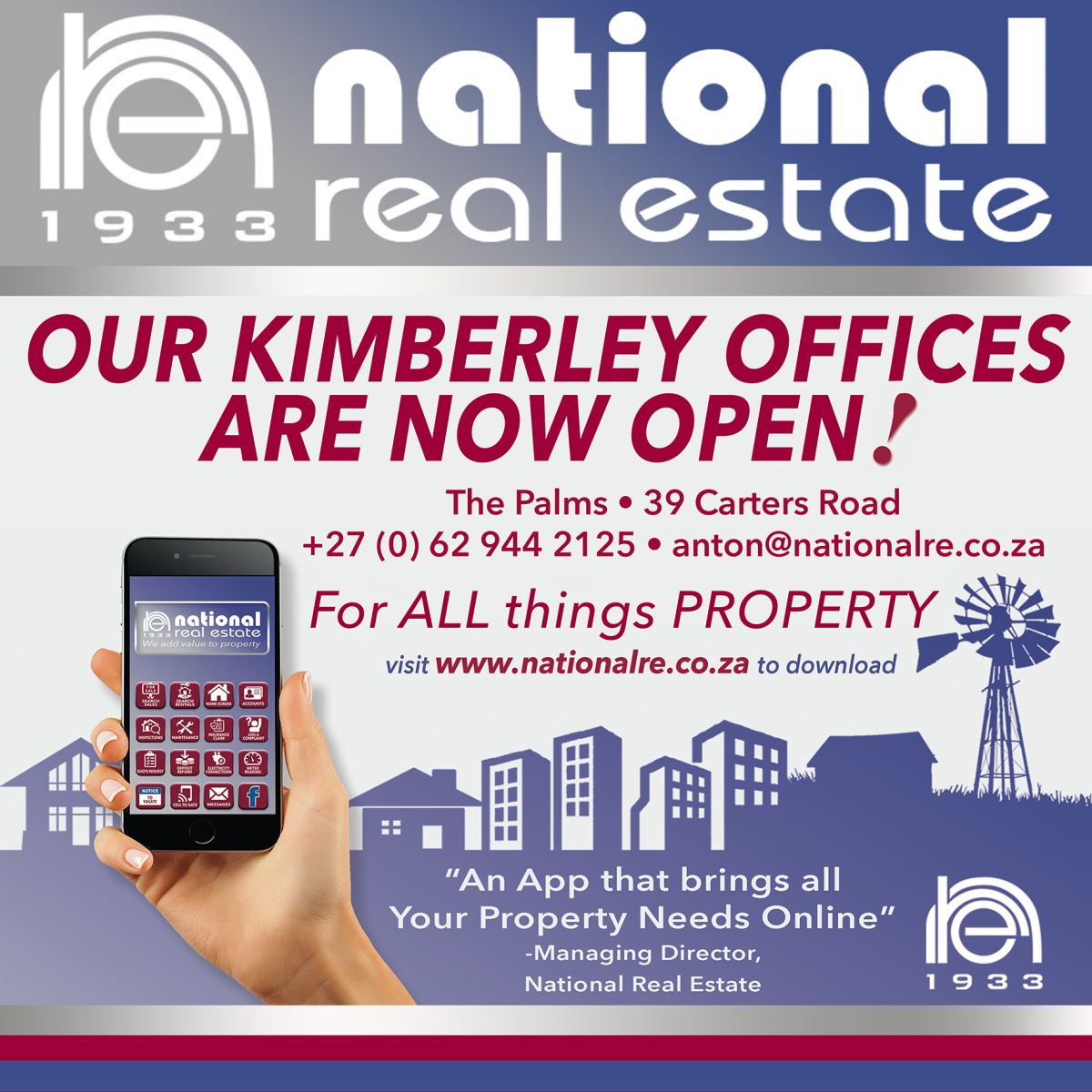 Our Kimberley Offices are now open National Real Estate